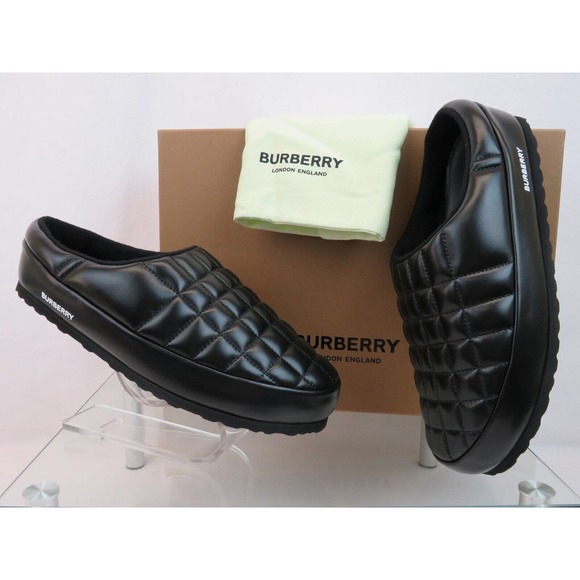 BURBERRY NORTHAVEN BLACK QUILTED CHECK LEATHER LOGO LOAFER SLIPPERS 41 US 8 - Picture 2 of 13